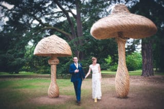 Kew Gardens Alice in Wonderland mushroom wedding couple portrait