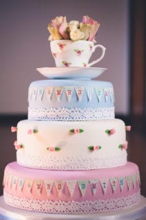 Vintage tea party wedding cake