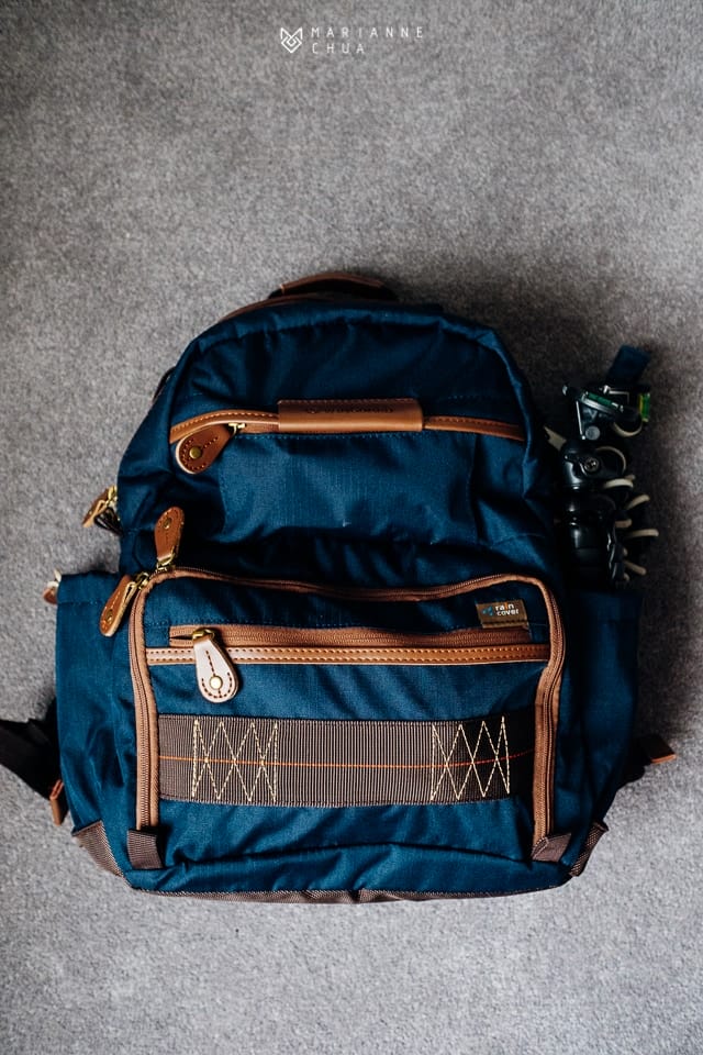 blue camera rucksack