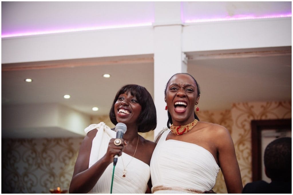 bridesmaids laughing during speech